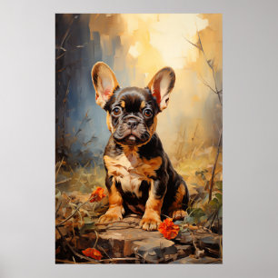 Poster Chien-taureau français noir et chiot tan