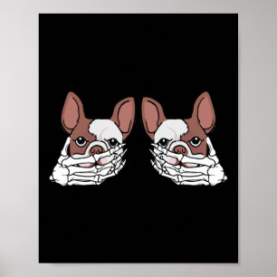 Poster Chien-taureau Squelette Main sur la poitrine Costu