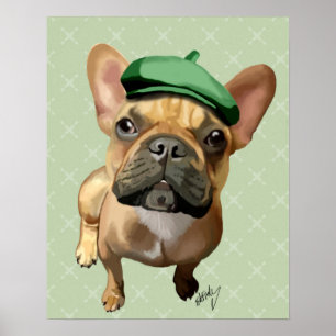 Poster Chien-taureaux français Brown avec Casquette vert