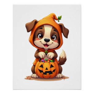 Poster Chien Trick or Treat � Chemise de chiot Halloween