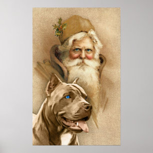 Poster Chien vintage de pitbull du père noël et d'animal