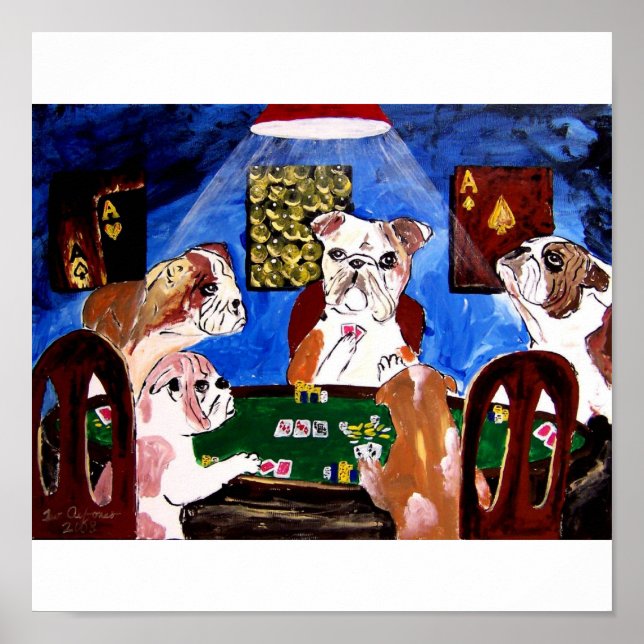 POSTER CHIENS ANGLAIS DE BULL DE BOULEDOGUES JOUANT AU (Devant)