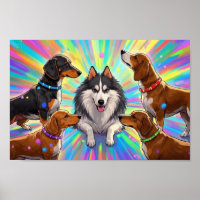 Chiens Chiots avec fond arc-en-ciel