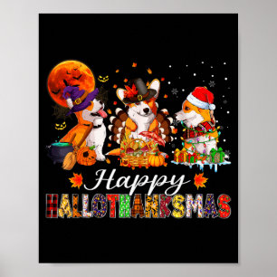 Poster Chiens Corgi Halloween Thanksgiving Noël Hallot