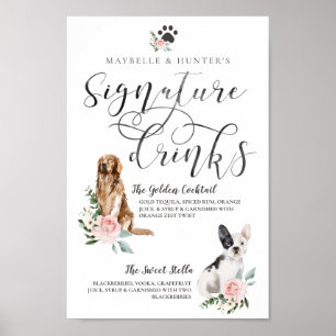 Poster Chiens d'aquarelle mignonne Boissons Signature Cou