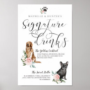 Poster Chiens d'aquarelle mignonne Boissons Signature Cou