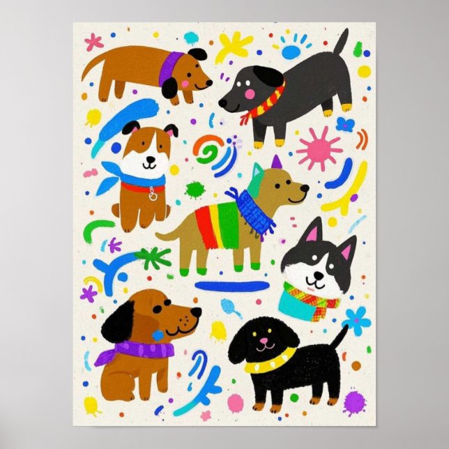 Poster Chiens de caricature ludiques (Devant)