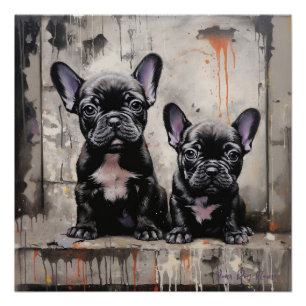 Poster Chiens de chiot français amical Bulldog 003 - Raim