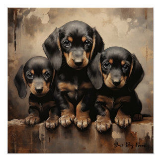 Poster Chiens de marionnettes amicaux Dachshund 001 - Rai