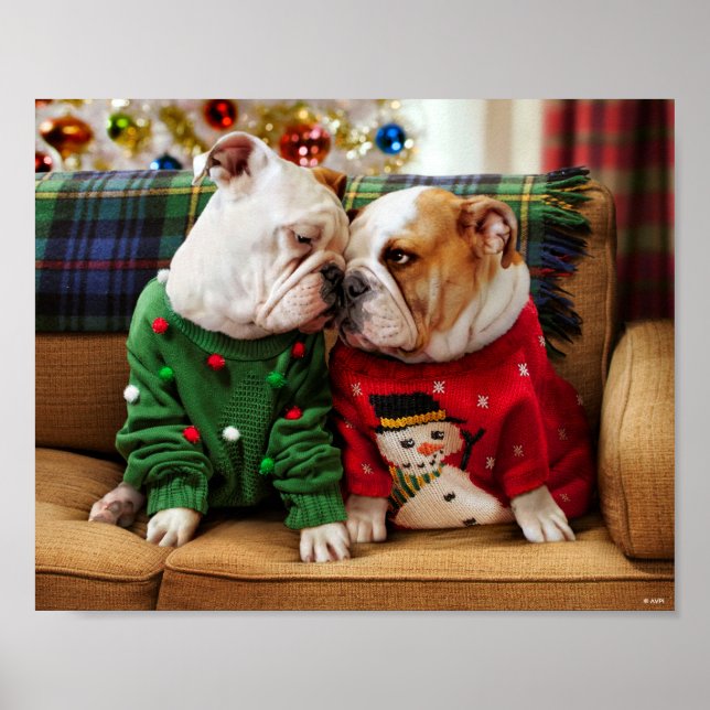 Poster Chiens de Noël en pulls (Devant)