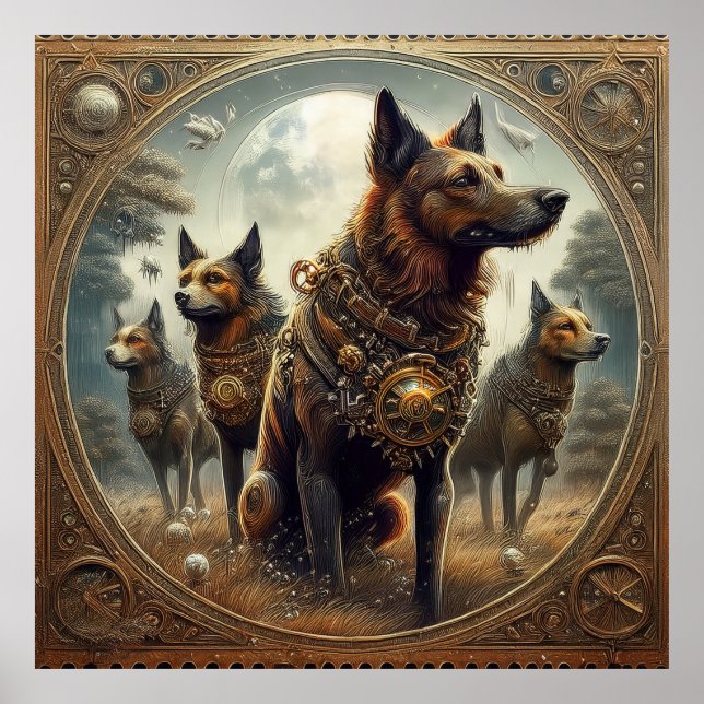Poster Chiens De Steampunk À La Chasse (Devant)