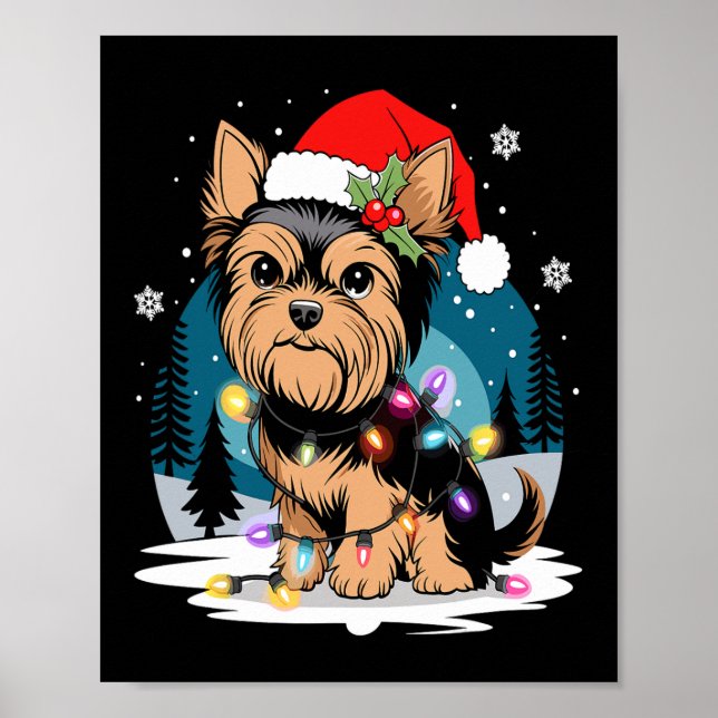 Poster Chiens de Yorkie Arbre Chandail de Noël Xmas Anima (Devant)