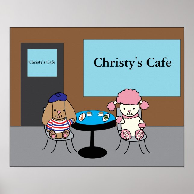Poster Chiens français dans un café personnalisable (Devant)
