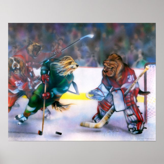 Poster Chiens jouant à l'affiche de hockey (Devant)