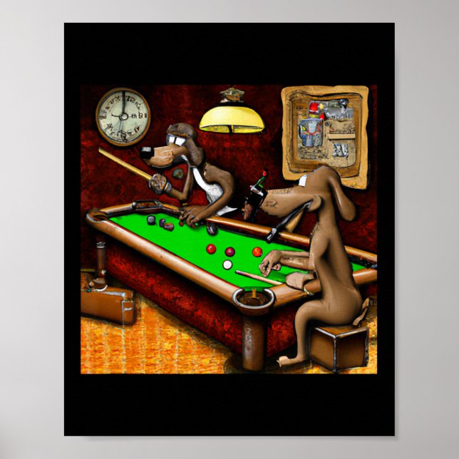Poster Chiens Jouant Au Billard (Devant)