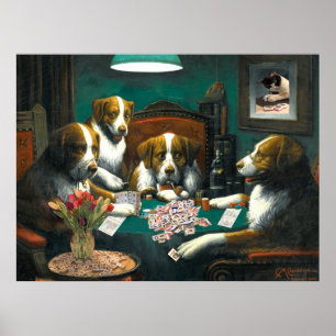 Poster Chiens jouant l'affiche d'heure-milliampère Jongg
