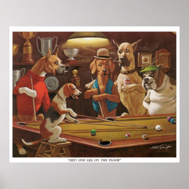 Poster Chiens Jouer à la piscine - Hey, une jambe sur le  (Devant)