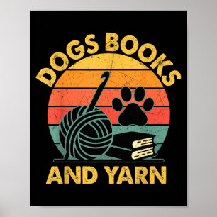 Poster Chiens livres et fil amusant crochet rétro