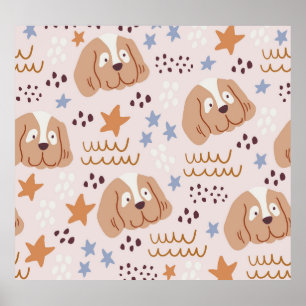 Poster Chiens mignons, étoiles, lignes : vintage sans sou