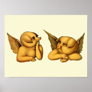 Poster Chiens Volants Avec Ailes Imaginaires Animaux Art