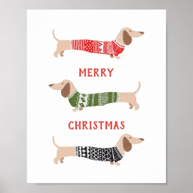 Poster Chiens Wiener Dachshund Joyeux Sweat de Noël (Devant)