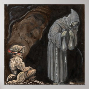 Poster Chiffre de mystère dans le manteau à capuchon avec