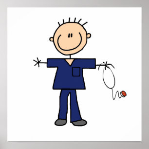 Poster Chiffre masculin infirmière - bleu de bâton