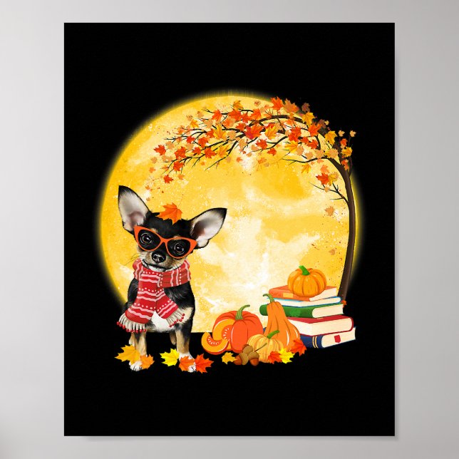 Poster Chihuahua Chien Automne Automne Citrouille Camion  (Devant)