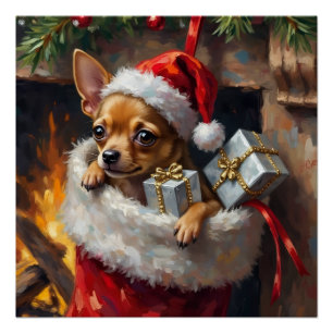 Poster Chihuahua Chien Étonnement Art de Noël Chaussette