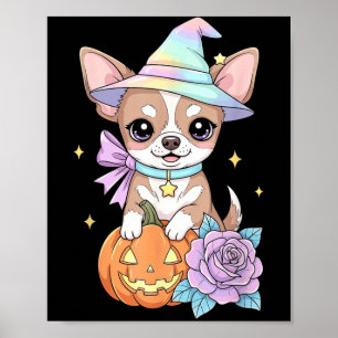Poster Chihuahua chiot sorcière citrouille Halloween Kawa
