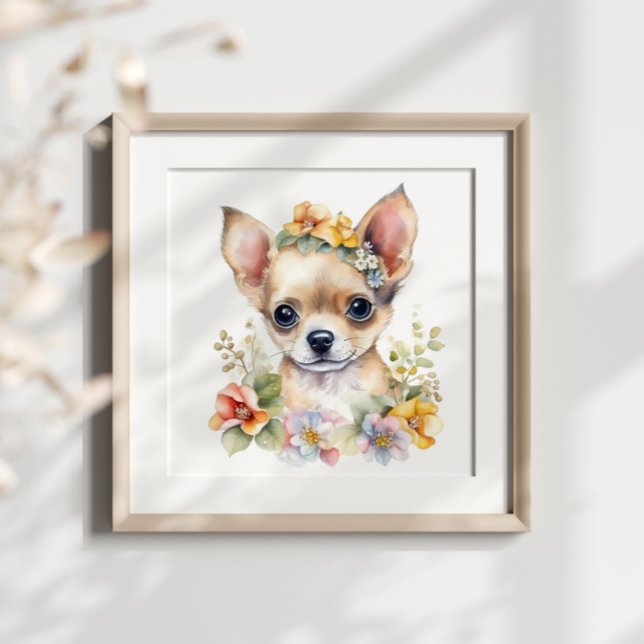 Poster Chihuahua Chippy Pet Aquarelle Fleur (Créateur téléchargé)