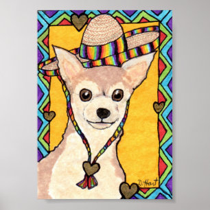 Poster Chihuahua et Rainbow Sombrero Mini Art folklorique