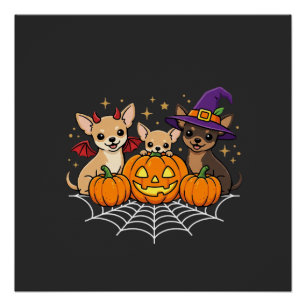 Poster Chihuahua Halloween Citrouille Sorcière Chien Desi