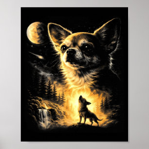 Poster Chihuahua hurlant à la lune drôle j'ai ce chien en