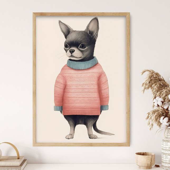 Poster Chihuahua In Pink Sweater, Funny Dog Decor, Cozy  (Créateur téléchargé)
