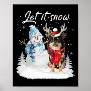 Poster Chihuahua Long Haie Chien Père Noël Noël Snowman