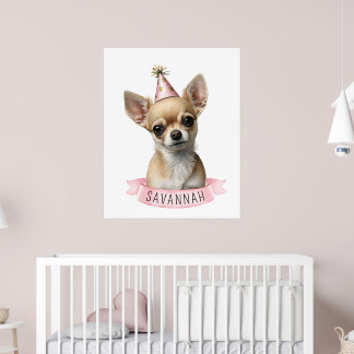 Poster Chihuahua mignon rose fantaisiste avec conception 