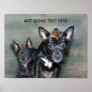 Poster Chihuahua noir avec souris texte personnalisé