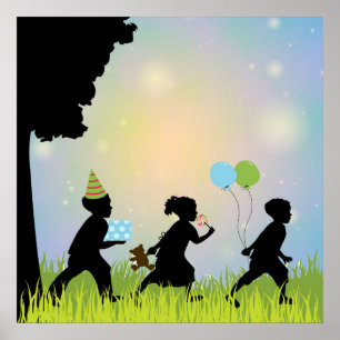 Poster Child Silhouette Balloons Child Wall Art Print