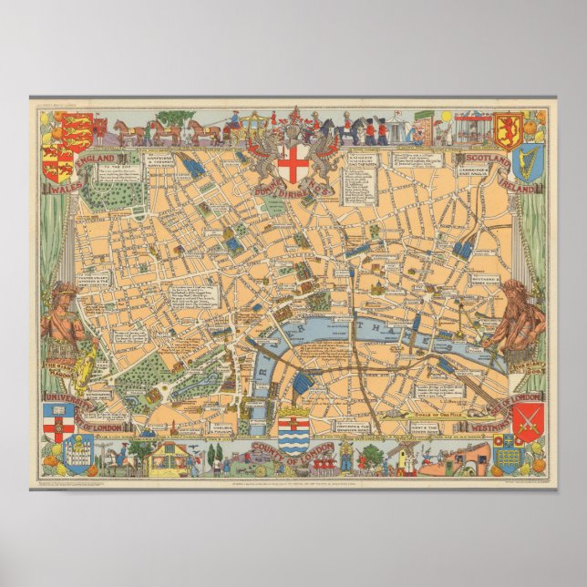 Poster Children's Map of London, Angleterre (Devant)