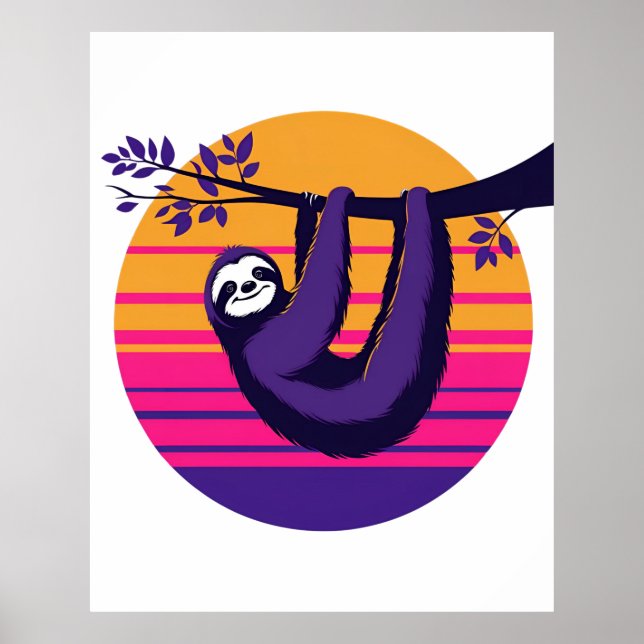 Poster Chill like a Sloth - Retro Sunset Sloth (Devant)