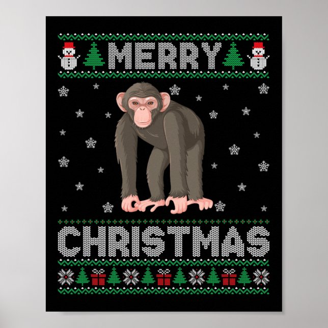 Poster Chimpanzé Animal Hommes Femmes Enfants Vilain Noël (Devant)