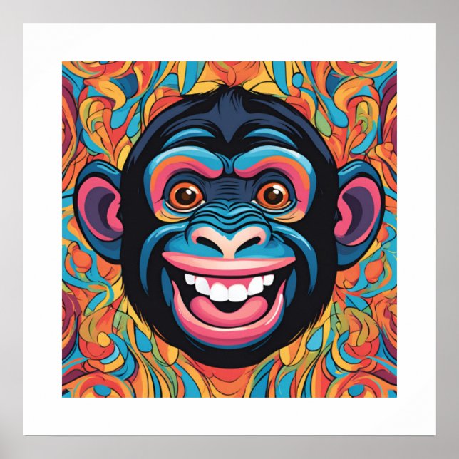 Poster Chimpanzé fou mignon (Devant)