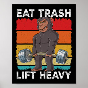 Poster Chimpanzé Gym Entraînement Poids Manger Trash Lift