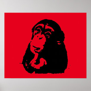 Poster Chimpanzé noir rouge Pop Art