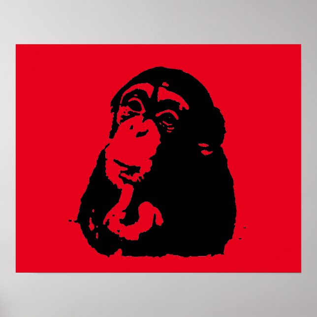 Poster Chimpanzé noir rouge Pop Art (Devant)