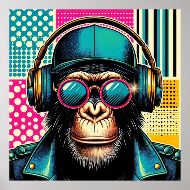 POSTER CHIMPANZEE POP ART 5 (Devant)