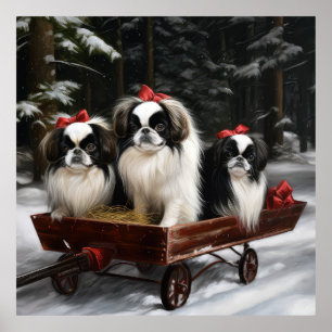 Poster Chin Japonais Traîneau enneigé Décor de Noël