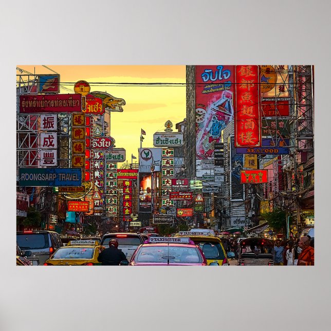 Poster Chinatown à Bangkok Thaïlande - Photo modifiée (Devant)