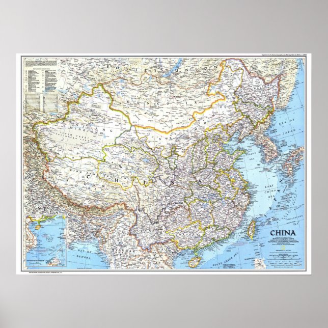 Poster " Chine : 1991/aujourd'hui - Carte murale classiqu (Devant)